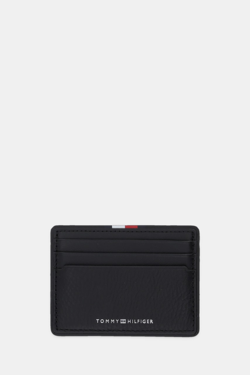 Kožené pouzdro na karty Tommy Hilfiger černá barva, AM0AM13738