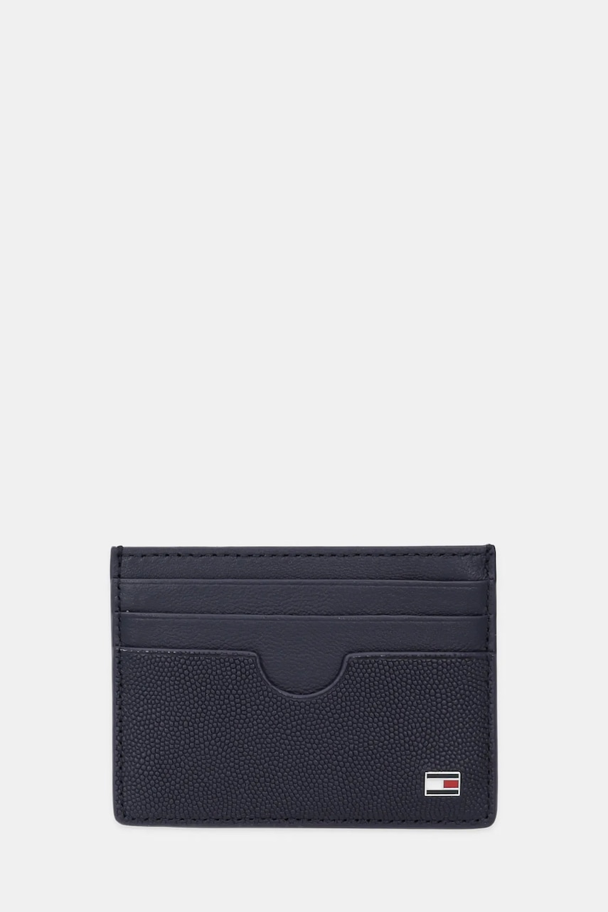 Kožené pouzdro na karty Tommy Hilfiger tmavomodrá barva, AM0AM13517
