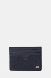 Kožené pouzdro na karty Tommy Hilfiger tmavomodrá barva, AM0AM13517