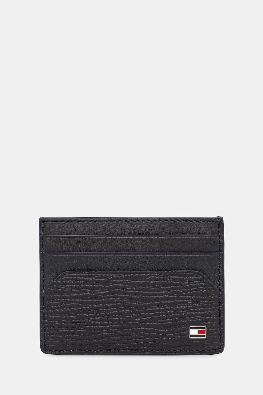 Kožené pouzdro na karty Tommy Hilfiger tmavomodrá barva, AM0AM13707