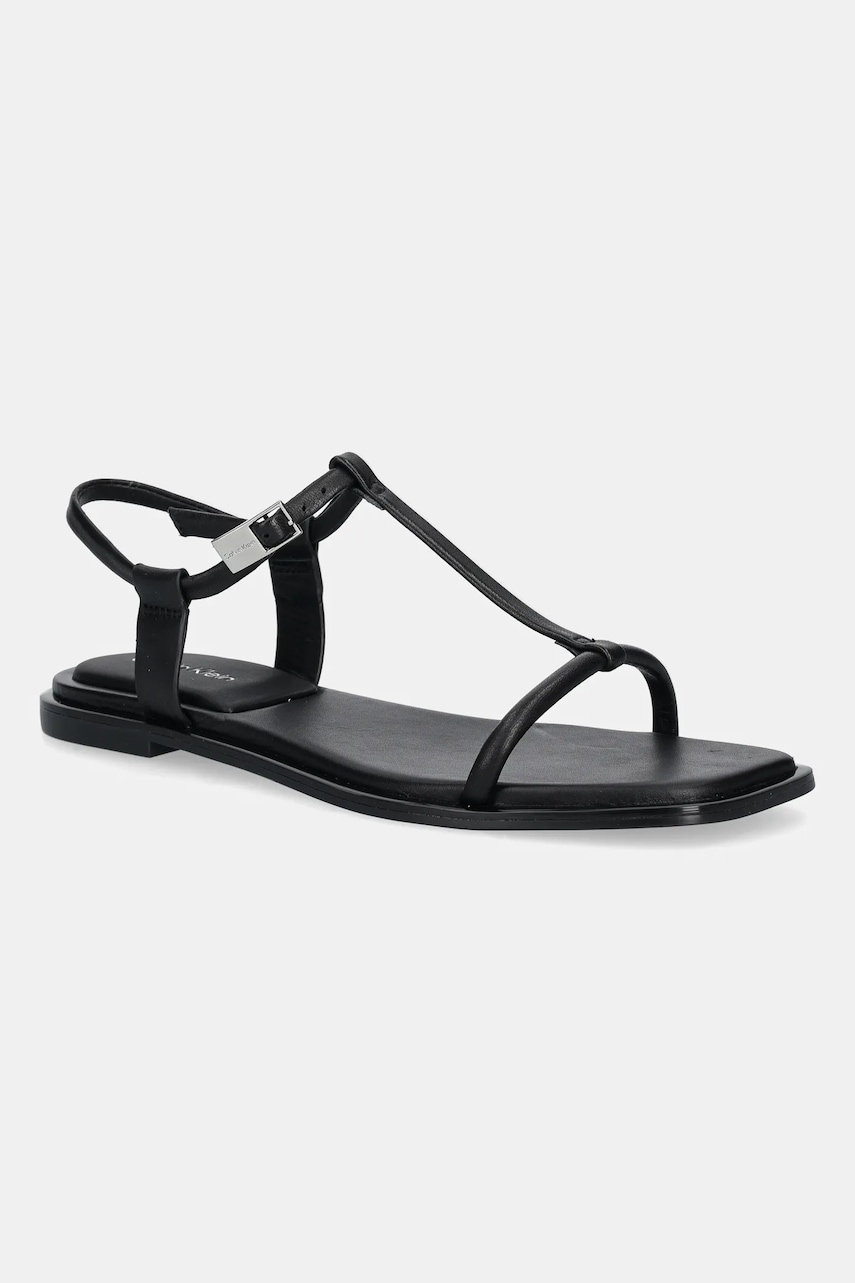 Kožené sandály Calvin Klein FLAT SANDAL SQUARED BUCKLE LTH