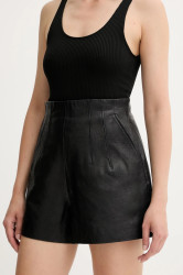 Kožené šortky MAX&Co. dámské, černá barva, high waist, 2526436023200
