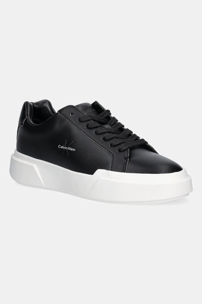 Kožené tenisky Calvin Klein CHUNKY CUPSOLE LACEUP LTH dámské, černá barva, YW0YW01947