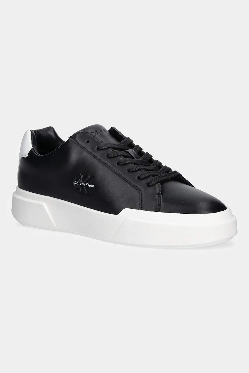 Kožené tenisky Calvin Klein CHUNKY CUPSOLE LACEUP LTH pánské, černá barva, YM0YM01344