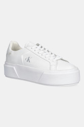 Kožené tenisky Calvin Klein FLATFORM LACE UP LTH MG dámské, bílá barva, YW0YW01928