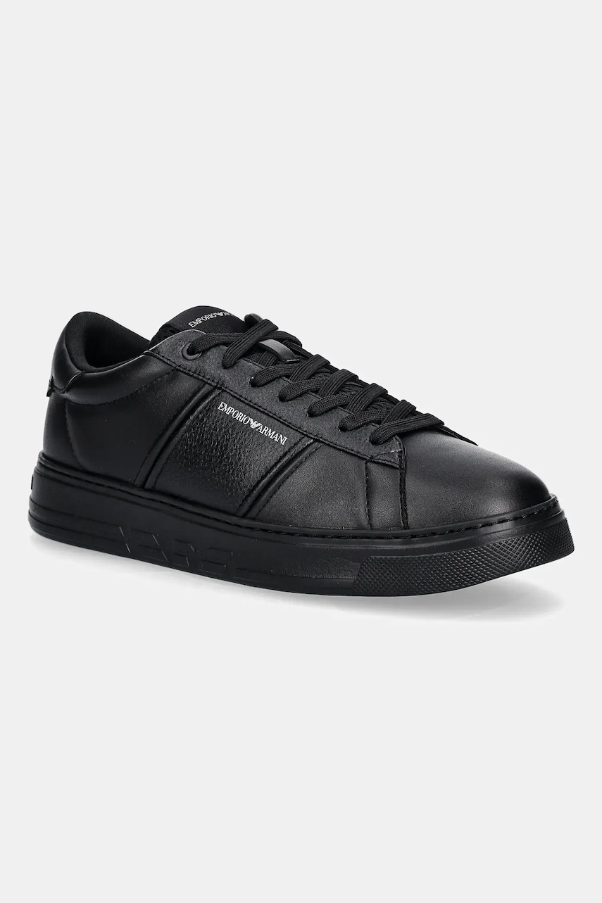 Kožené tenisky Emporio Armani pánské, černá barva, EM003701 AF18017 MC005
