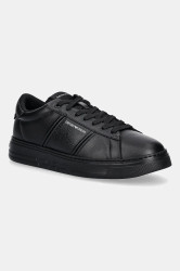 Kožené tenisky Emporio Armani pánské, černá barva, EM003701 AF18017 MC005