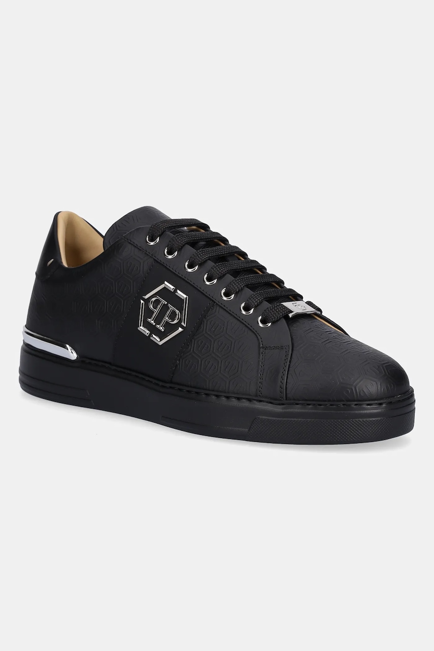 Kožené tenisky Philipp Plein Lo-Top Monogram pánské, černá barva, USC0768 PLE005N 0202