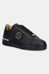Kožené tenisky Philipp Plein Lo-Top Monogram pánské, černá barva, USC0768 PLE005N 0202