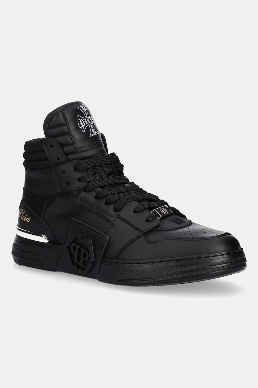 Kožené tenisky Philipp Plein Phantom Kicks High Top pánské, černá barva, USC0822.PLE075N.0202