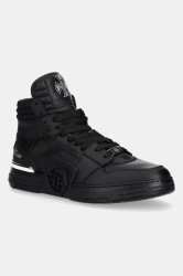 Kožené tenisky Philipp Plein Phantom Kicks High Top pánské, černá barva, USC0822.PLE075N.0202