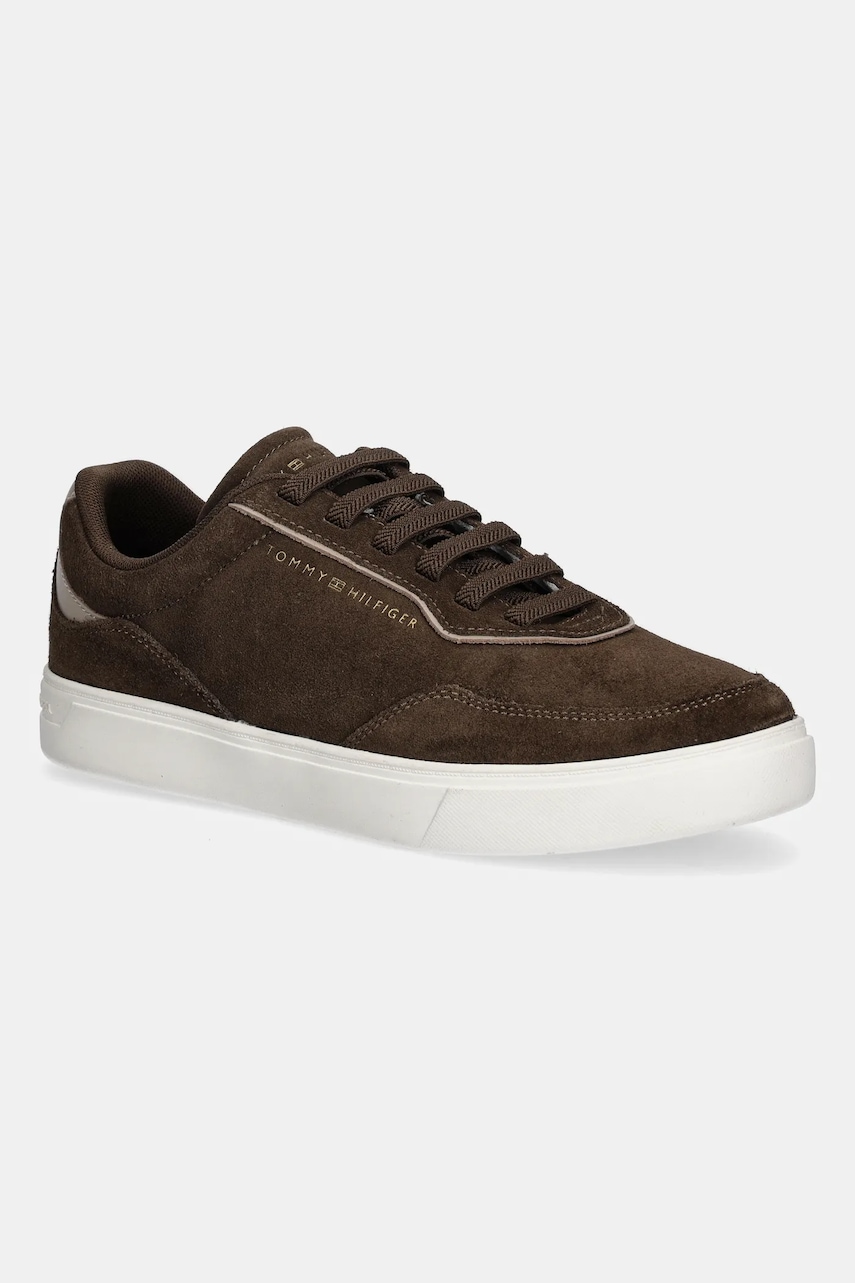 Kožené tenisky Tommy Hilfiger CASUAL SUEDE SNEAKER dámské, hnědá barva, FW0FW09050