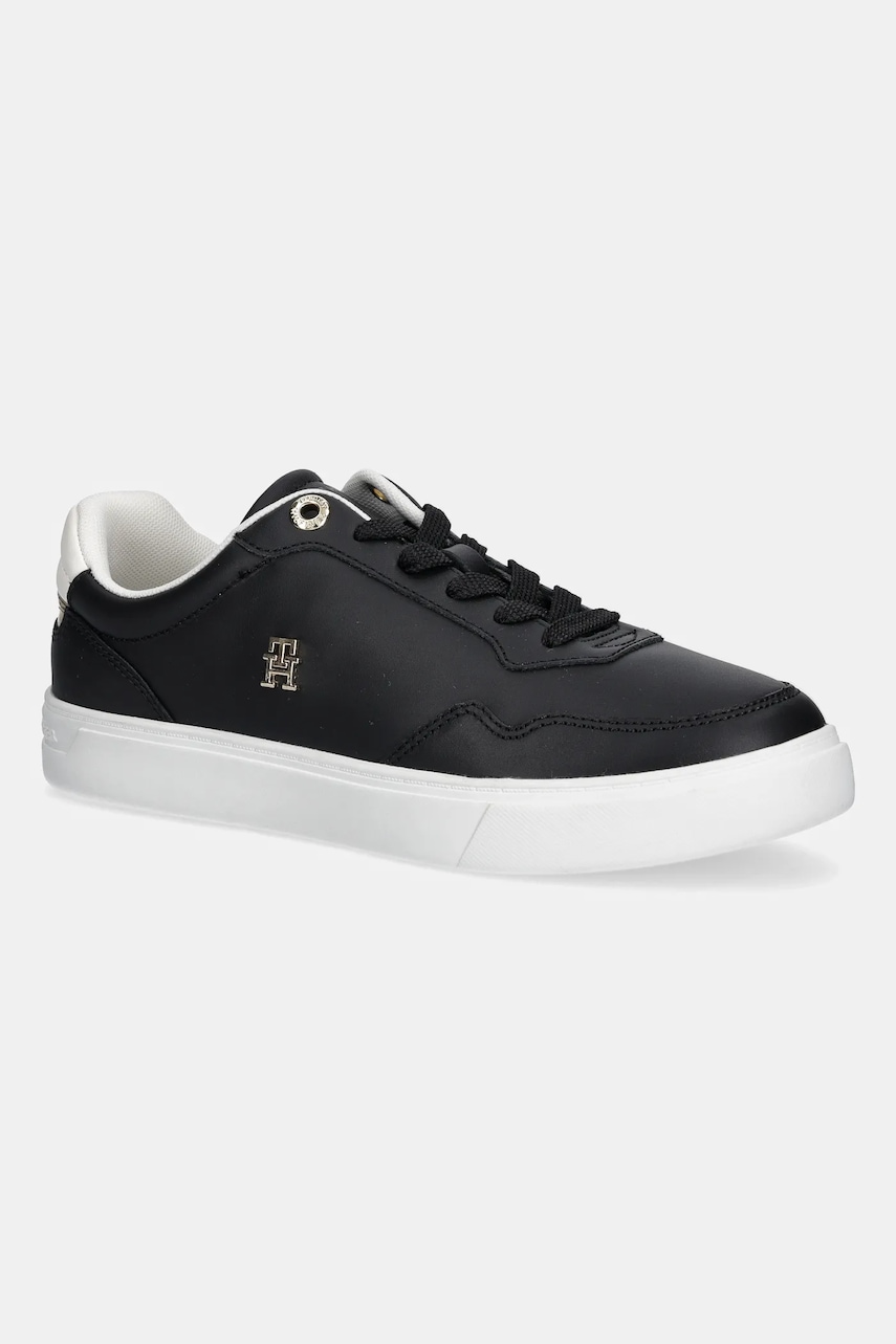 Kožené tenisky Tommy Hilfiger ESSENTIAL ELEVATED COURT SNEAKER dámské, černá barva, FW0FW08680