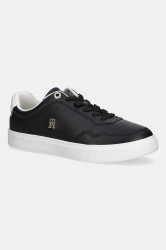 Kožené tenisky Tommy Hilfiger ESSENTIAL ELEVATED COURT SNEAKER dámské, černá barva, FW0FW08680