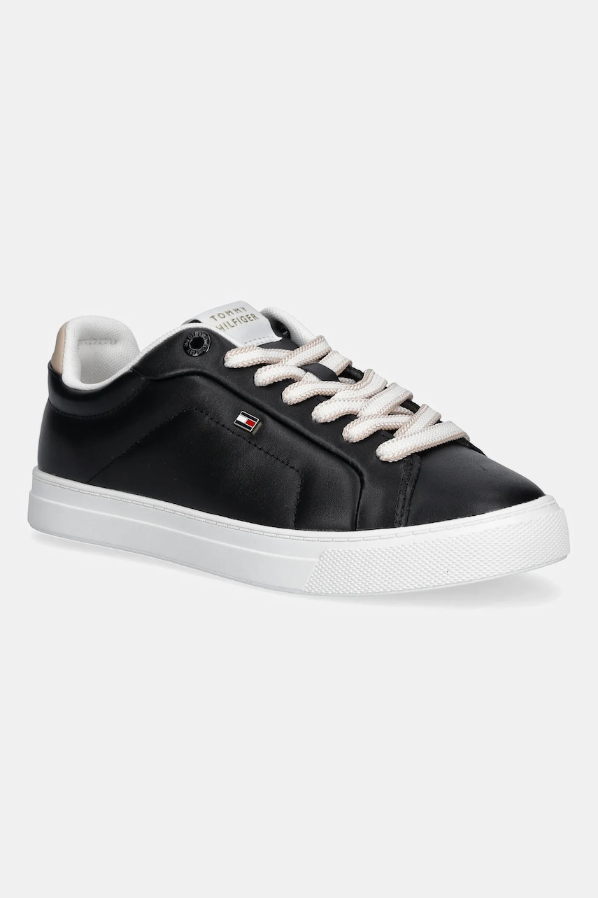 Kožené tenisky Tommy Hilfiger ICON COURT SNEAKER dámské, černá barva, FW0FW08815