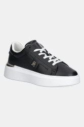 Kožené tenisky Tommy Hilfiger TH FASHION COURT SNEAKER dámské, černá barva, FW0FW08631