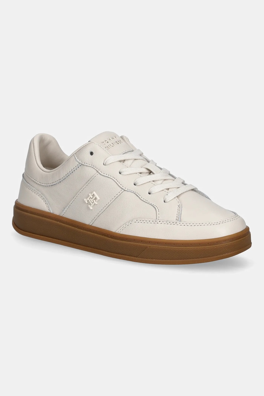Kožené tenisky Tommy Hilfiger TH HERITAGE COURT SNEAKER LTR dámské, béžová barva, FW0FW09028