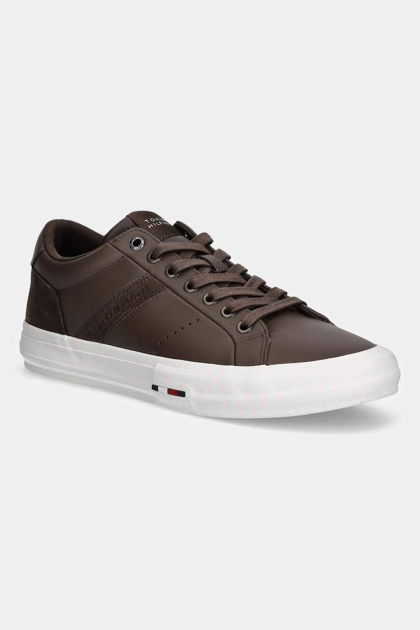 Kožené tenisky Tommy Hilfiger TH HI VULC LTH STREET pánské, hnědá barva, FM0FM05626
