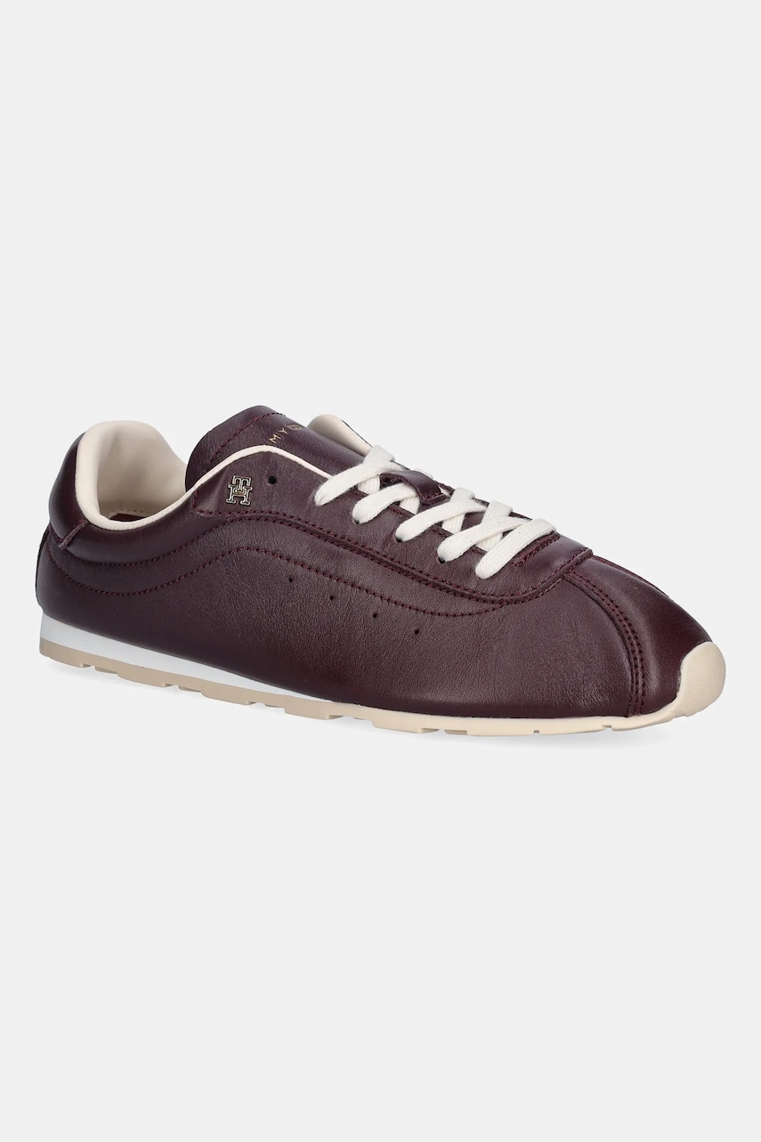 Kožené tenisky Tommy Hilfiger TH LOW PROFILE RUNNER dámské, vínová barva, FW0FW08951