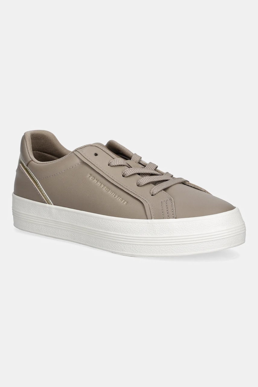 Kožené tenisky Tommy Hilfiger VULC FOXING SNEAKER dámské, béžová barva, FW0FW08683