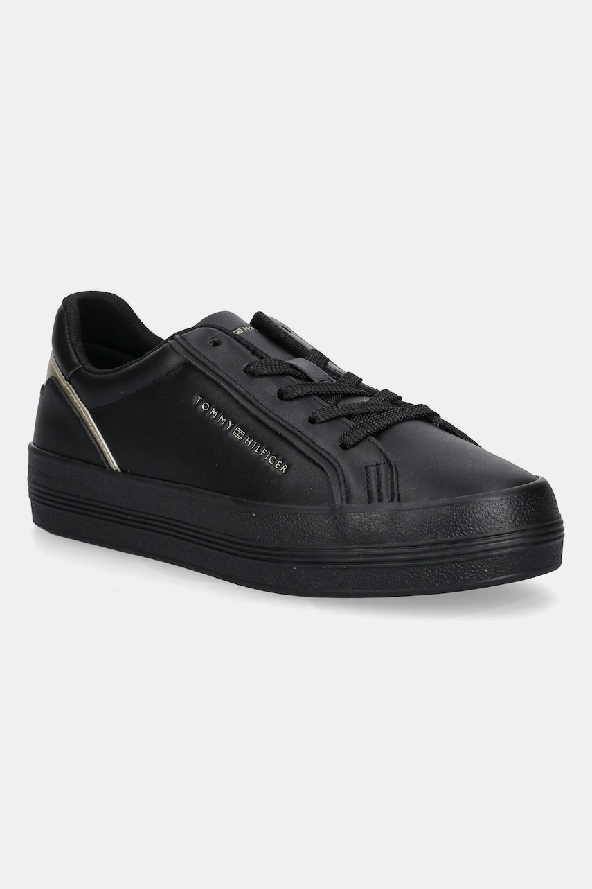 Kožené tenisky Tommy Hilfiger VULC FOXING SNEAKER dámské, černá barva, FW0FW08683