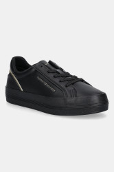 Kožené tenisky Tommy Hilfiger VULC FOXING SNEAKER dámské, černá barva, FW0FW08683