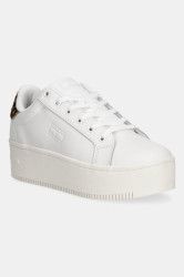 Kožené tenisky Tommy Jeans TJW FLATFORM LEOPARD SNEAKER dámské, bílá barva, EN0EN02930