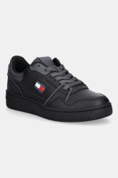 Kožené tenisky Tommy Jeans TJW RETRO BASKET SNEAKER dámské, černá barva, EN0EN02839