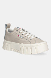Kožené tenisky Tommy Jeans TJW VULC FLATFORM LEATHER dámské, béžová barva, EN0EN03008