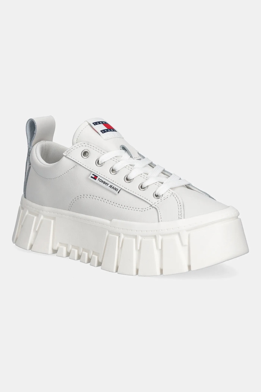 Kožené tenisky Tommy Jeans TJW VULC FLATFORM LEATHER dámské, bílá barva, EN0EN03008