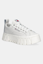 Kožené tenisky Tommy Jeans TJW VULC FLATFORM LEATHER dámské, bílá barva, EN0EN03008