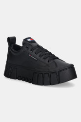 Kožené tenisky Tommy Jeans TJW VULC FLATFORM LEATHER dámské, černá barva, EN0EN03008