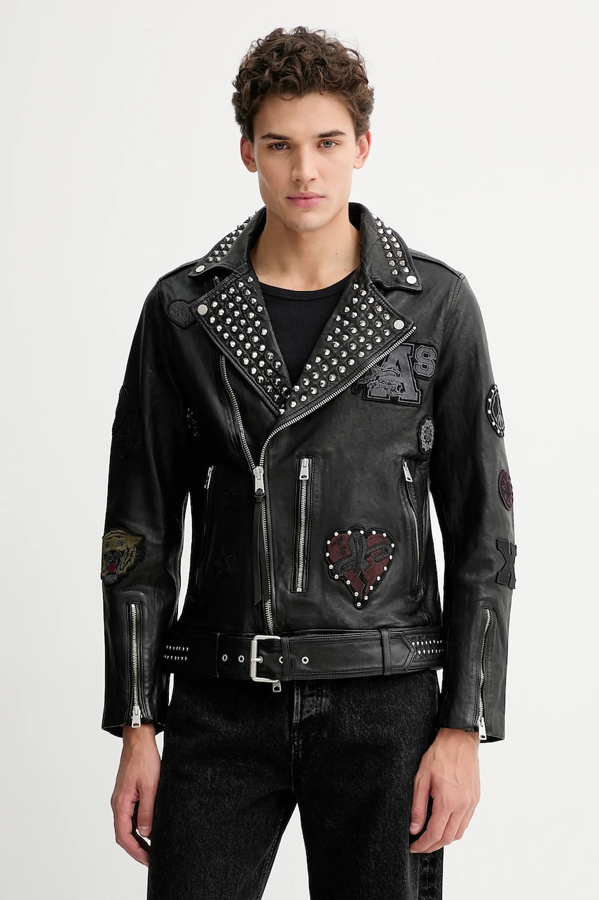 Kožený křivák AllSaints COLE černá barva, M044LD