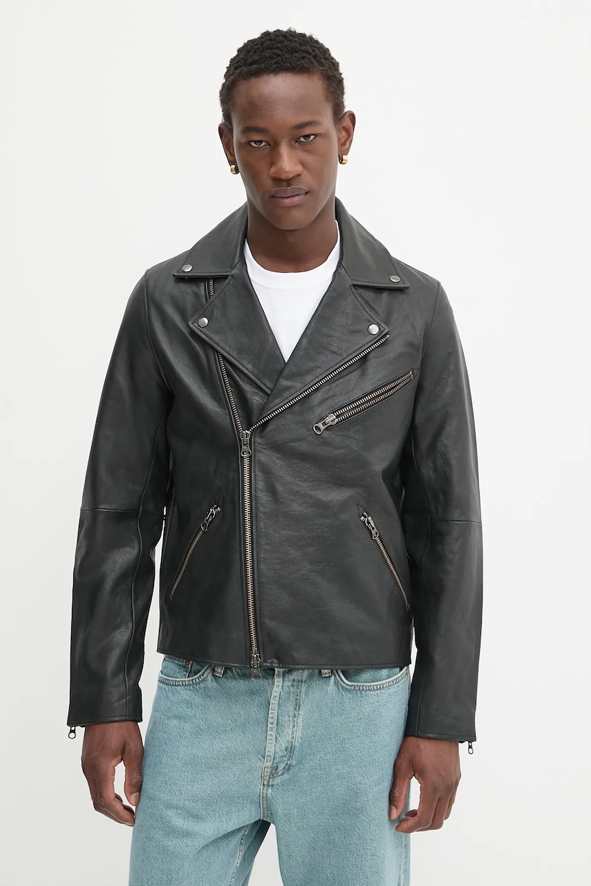 Kožený křivák Samsoe Samsoe SACOBAIN černá barva, M25200027