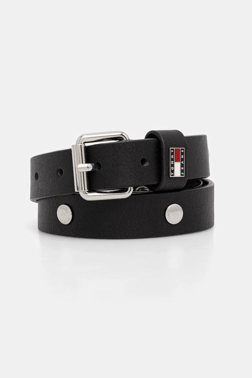 Kožený pásek Tommy Jeans dámský, černá barva, AW0AW17916