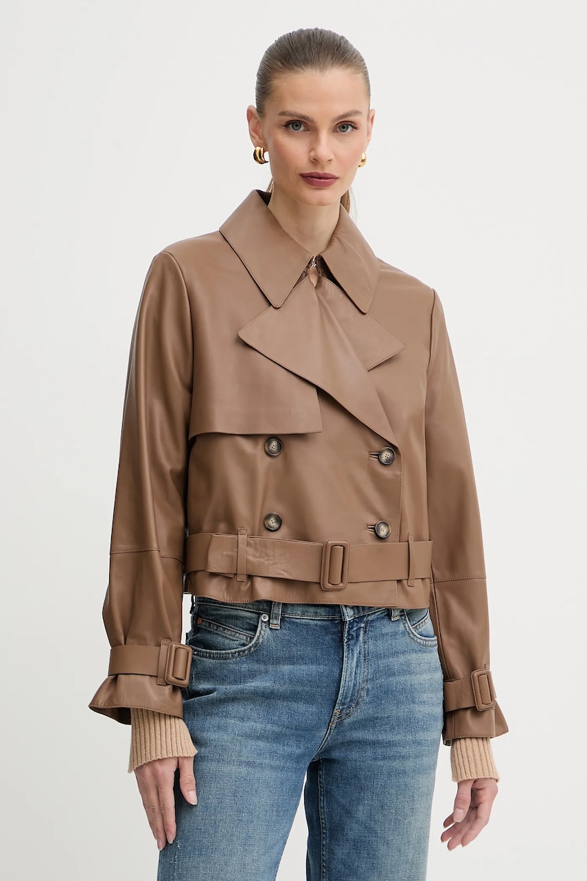 Kožený trenčkot BOSS Satela