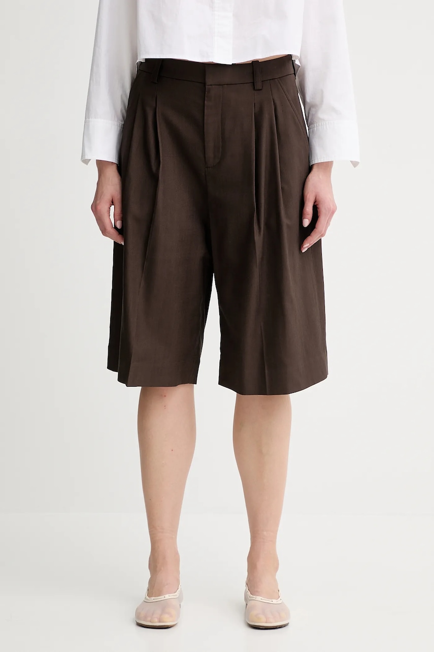 Kraťasy A.L.C. Charlie dámské, hnědá barva, high waist, 2PANT01171
