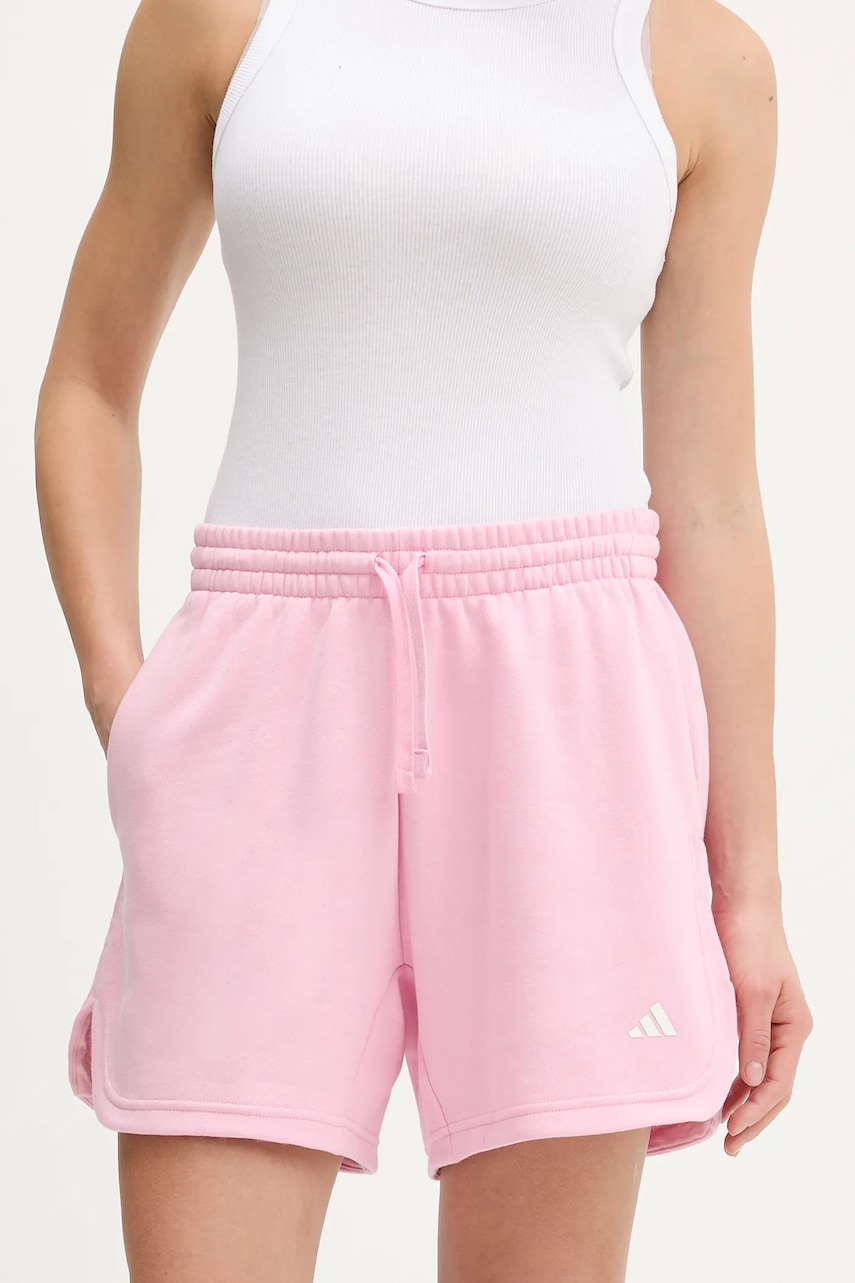 Kraťasy adidas dámské, růžová barva, s potiskem, high waist, KT3268