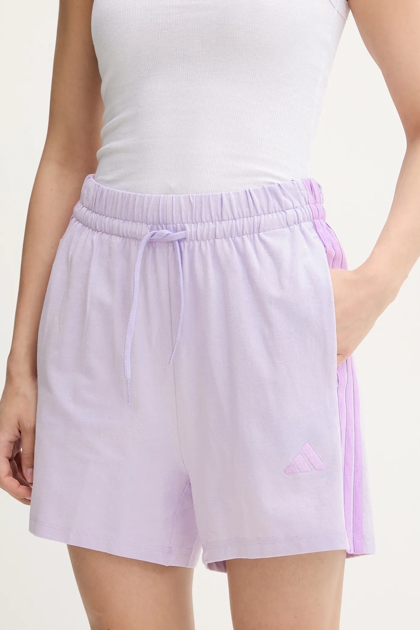 Kraťasy adidas Essentials dámské, fialová barva, s aplikací, high waist, JD0909