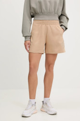Kraťasy adidas Future Icons dámské, béžová barva, s potiskem, high waist, JW7834
