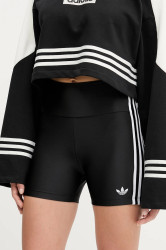 Kraťasy adidas Originals 3-Stripes dámské, černá barva, s aplikací, high waist, JX5235