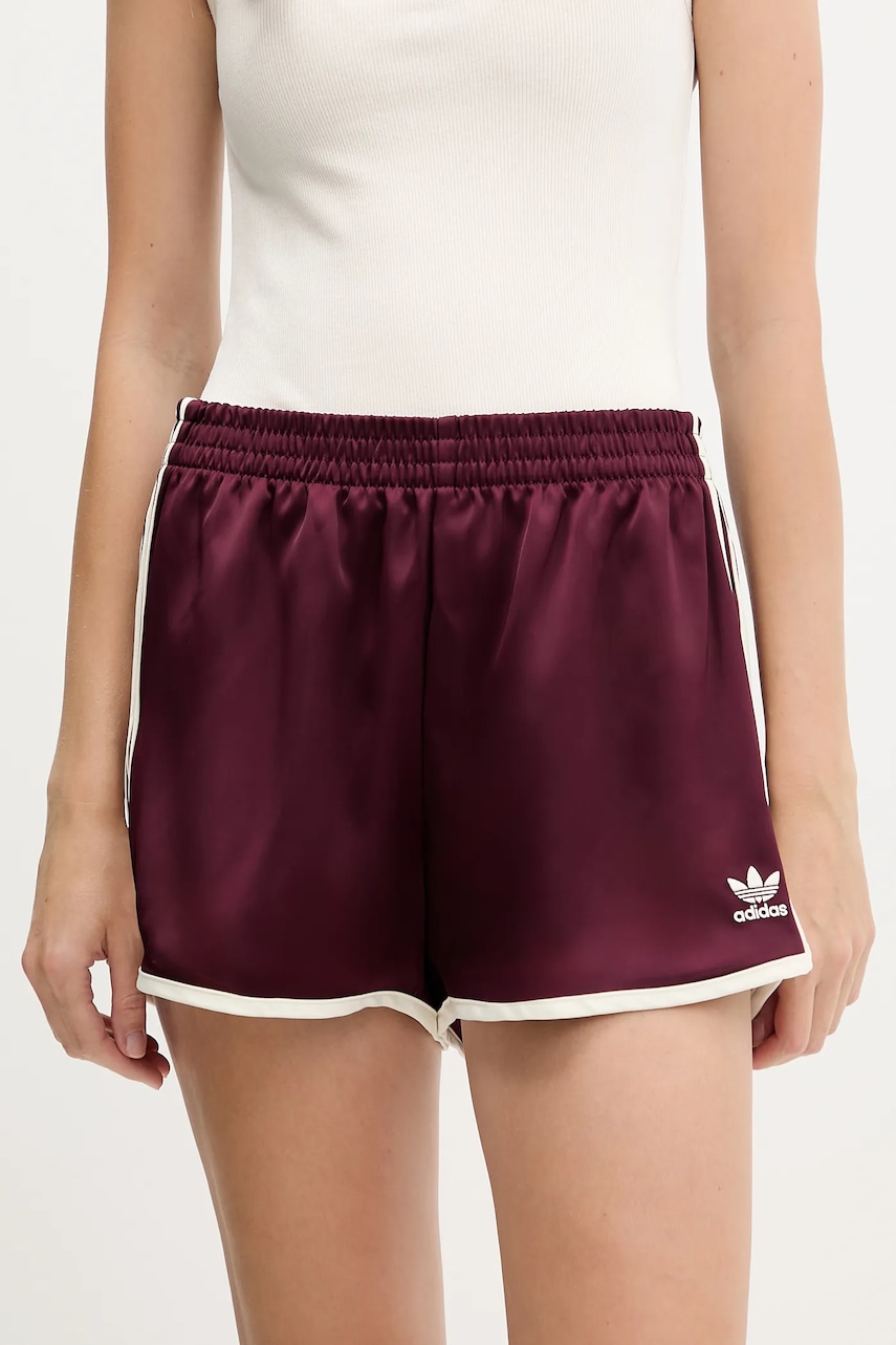 Kraťasy adidas Originals 3-Stripes dámské, vínová barva, high waist, KA7738