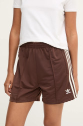 Kraťasy adidas Originals Firebird dámské, hnědá barva, s aplikací, high waist, KD2545
