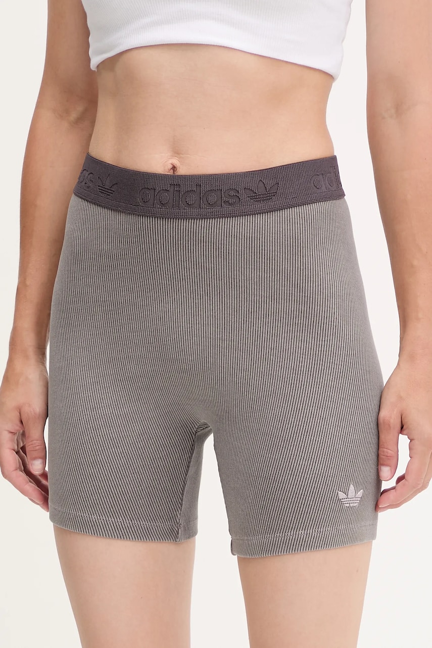 Kraťasy adidas Originals Rib Shorts Wash dámské, šedá barva, high waist, JW3592