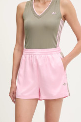 Kraťasy adidas Originals Shorts dámské, růžová barva, s aplikací, high waist, KD2282