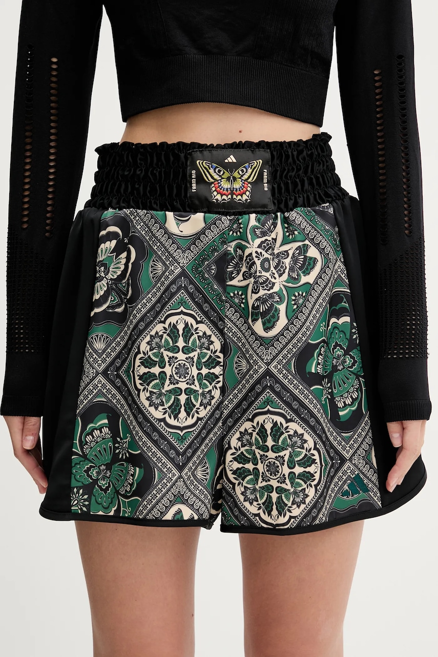 Kraťasy adidas x Farm Rio dámské, černá barva, high waist, JW4481