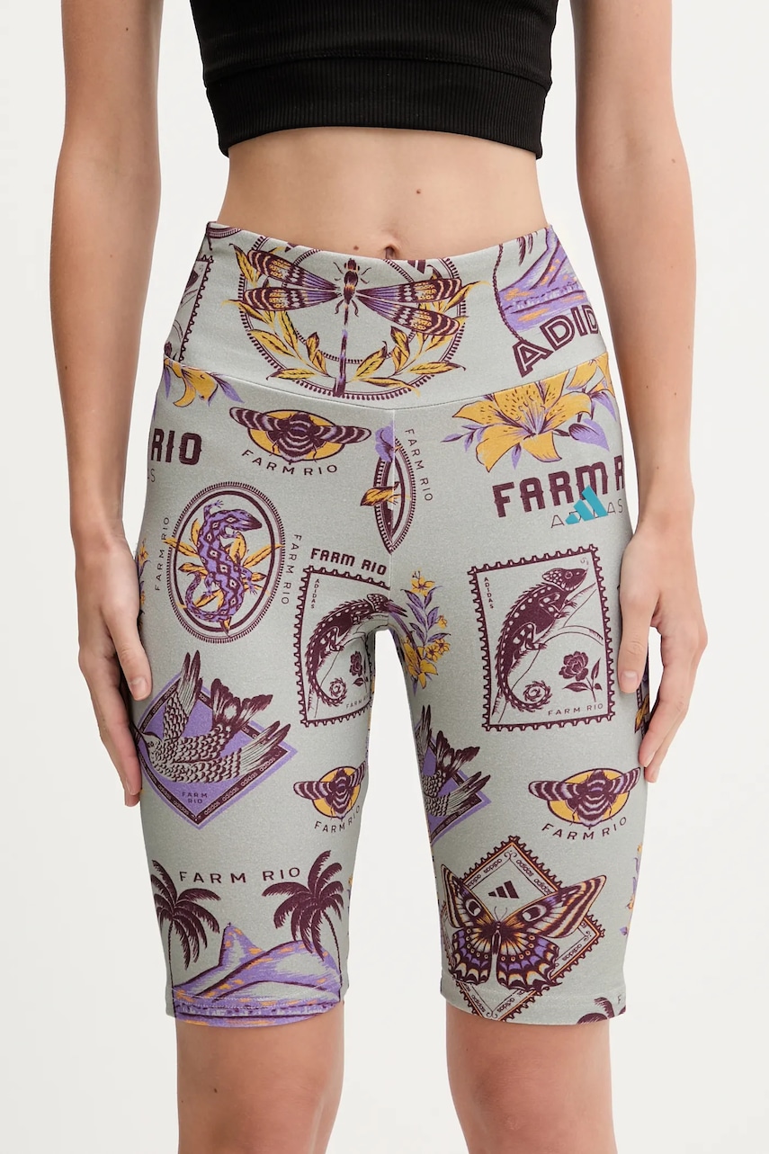 Kraťasy adidas x Farm Rio dámské, šedá barva, high waist, JM8345