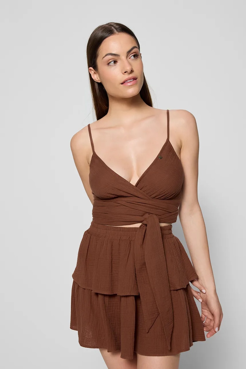 Kraťasy Bizuu OSTER dámské, hnědá barva, high waist, OSTER BROWN