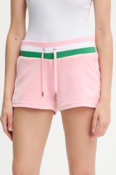 Kraťasy Juicy Couture VELOUR STRIPE BOOTY SHORT dámské, růžová barva, high waist, JCWHS225354