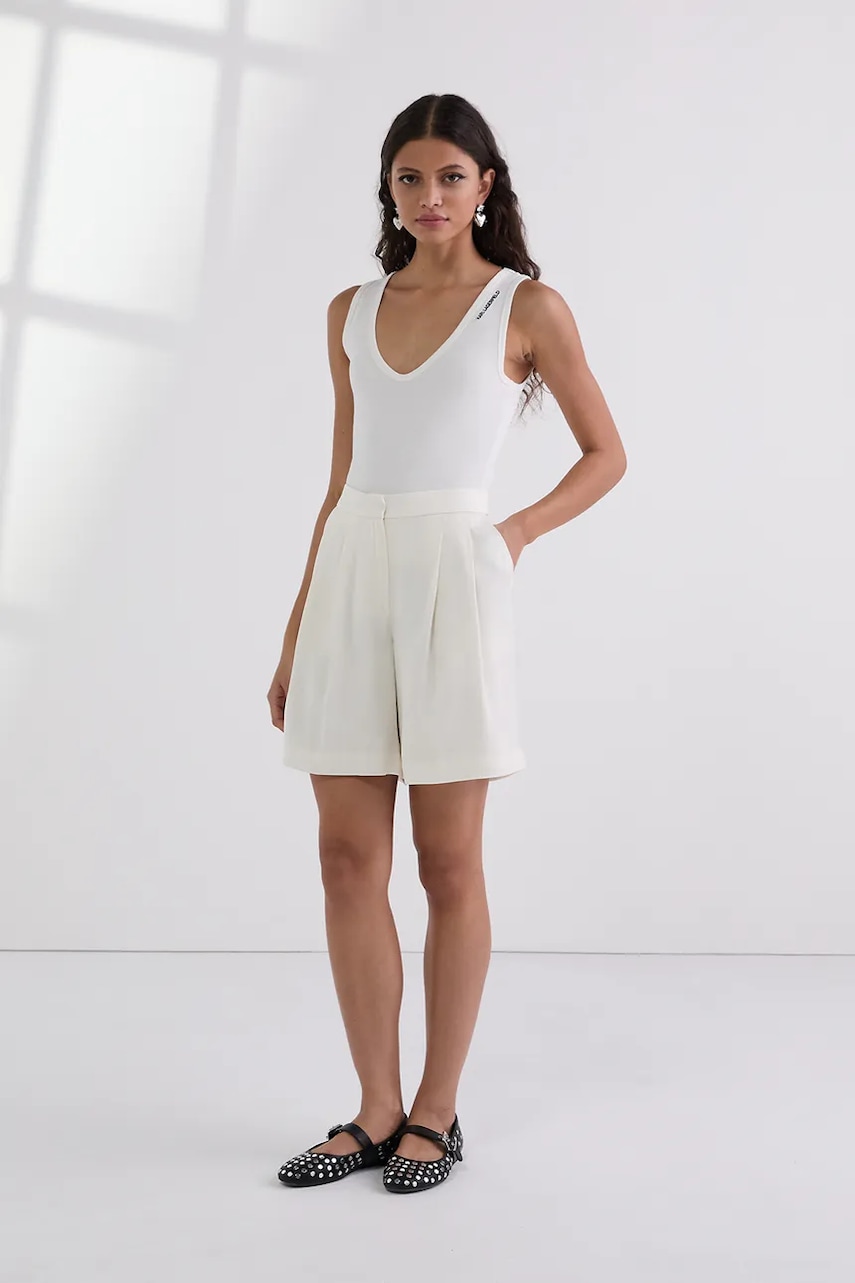 Kraťasy Karl Lagerfeld dámské, béžová barva, high waist, A3W10097